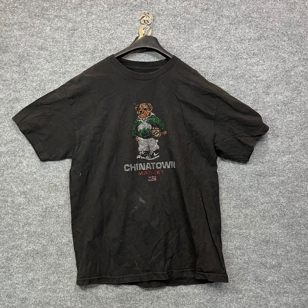 Chinatown Market T-Shirt Men's Black Rhinestone Bear Shorts Sleeve USA Made - XL
